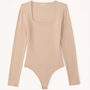 Abercrombie Long-Sleeve Seamless Fabric Soft Squareneck Bodysuit, Tan